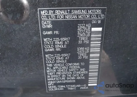 2016 Nissan Rogue Sv from USA, damaged, VIN KNMAT2MV1GP693031